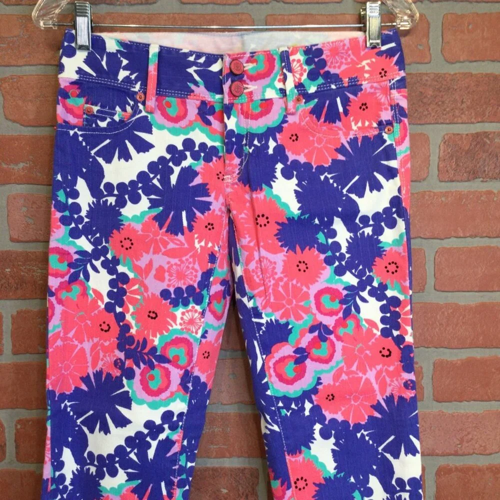 Lilly Pulitzer Worth Skinny Mini Floral Print Jeans Size 00 Multicolor Preppy